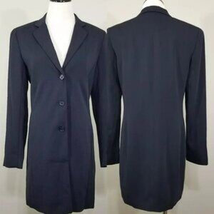NWT Yansi Fugel NAVY Long Blazer Dress Suit Coat 3-Button Microfibre Crepe Sz 6